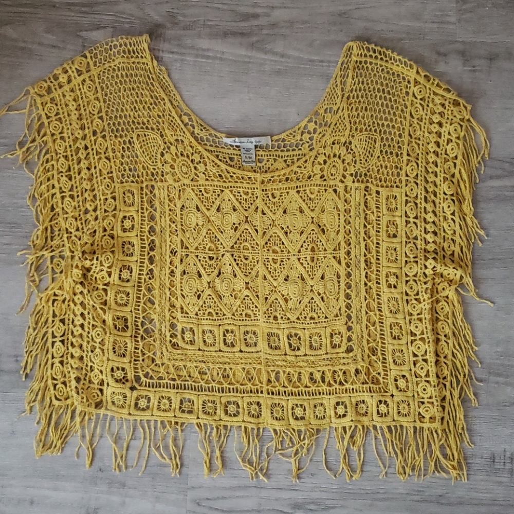 Yellow crochet American Rag Wear top swim cover